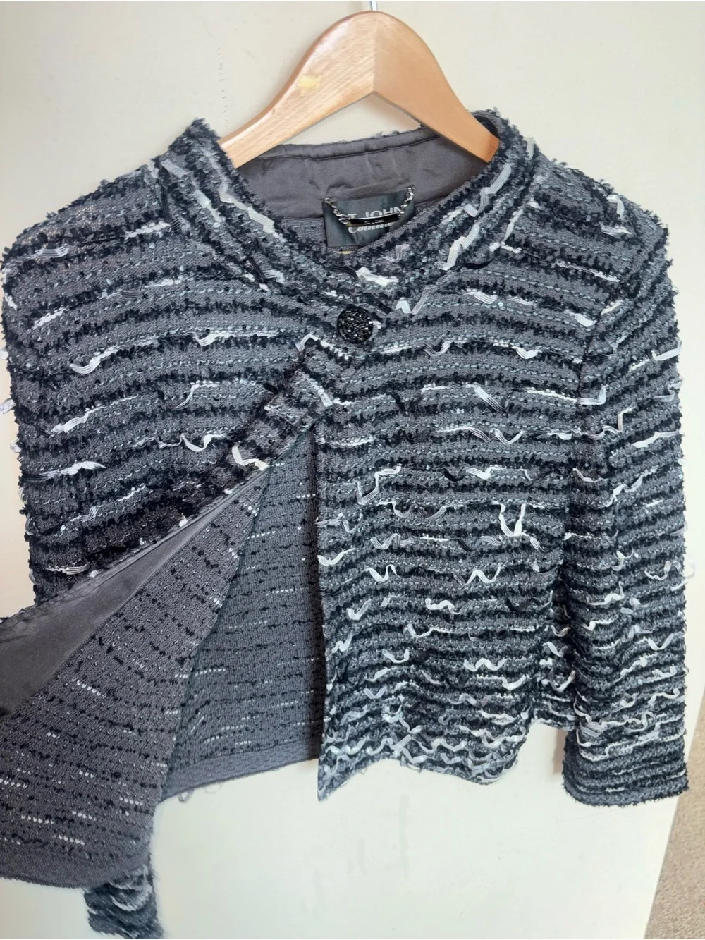 St. John COUTURE Black & Gray Textured Bouclé Jacket